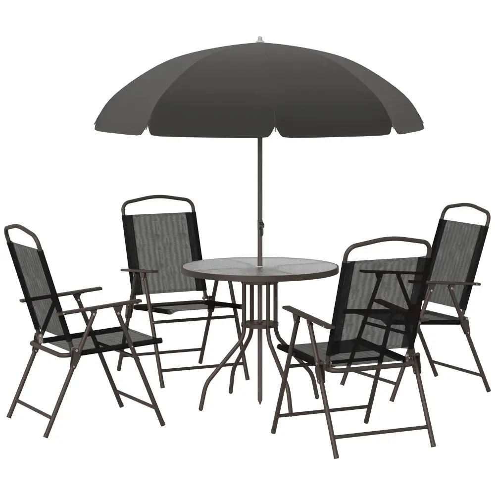 Outsunny - Patio Dining Set Table Umbrella, Folding Chairs And Dining Table, Outdoor Patio Furniture Place | 5-Piece Dinin...