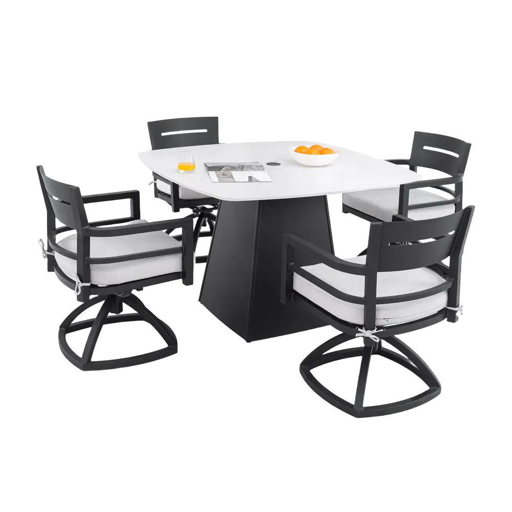 Oversized Sectional Outdoor Patio Dining Place, Squircle Dining Table, Dining Chairs Sunbrella Cushions