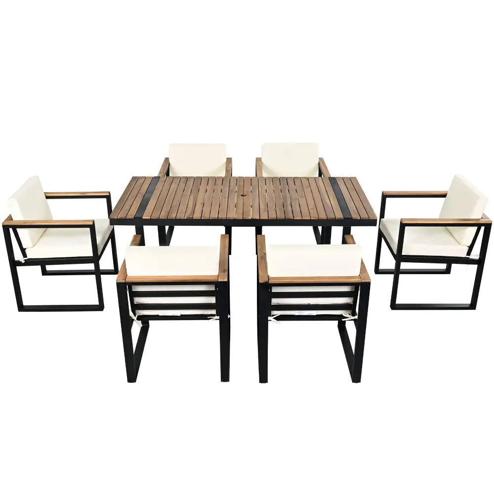 7 Pieces Outdoor Dining Set Patio Dining Table And Chair Adjust And Removable Cushions Patio Powder Coated Steel Frame