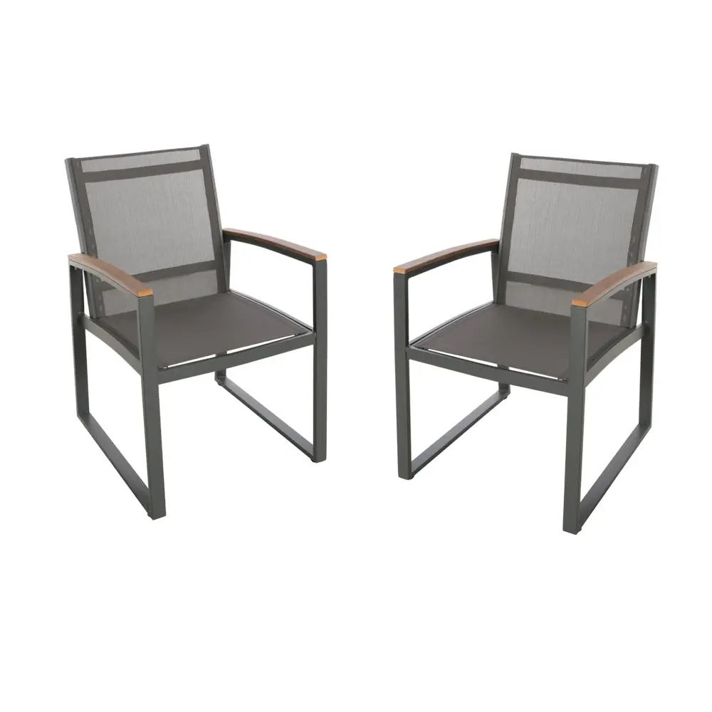 Powder-Coated Steel Aresha - Metal Outdoor Dining Armchair (Set 2) - Ash