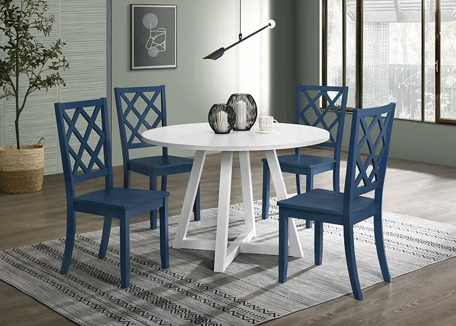 Sandpiper 5 Piece Round Dining Set Navy Side Chairs