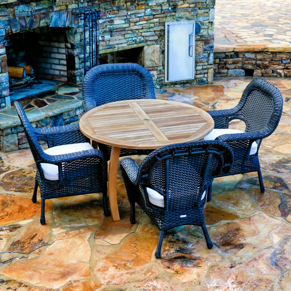 Teak 5pc Outdoor Dining Set Wicker Chairs