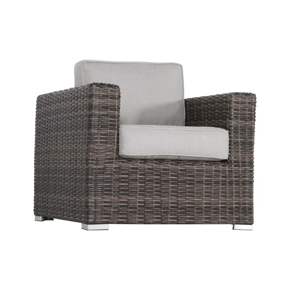 Rattan Wicker Patio Adjust Cushions And Concrete Fire Pit