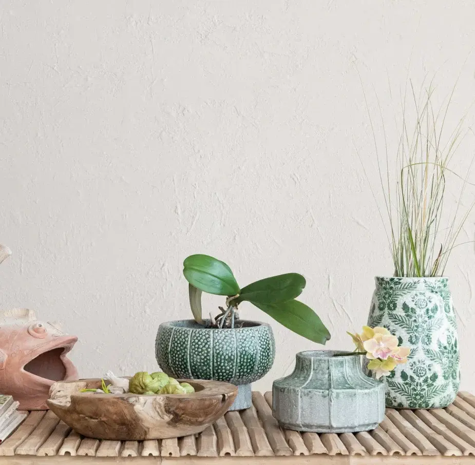 Embossed Terra-Cotta Footed Planter