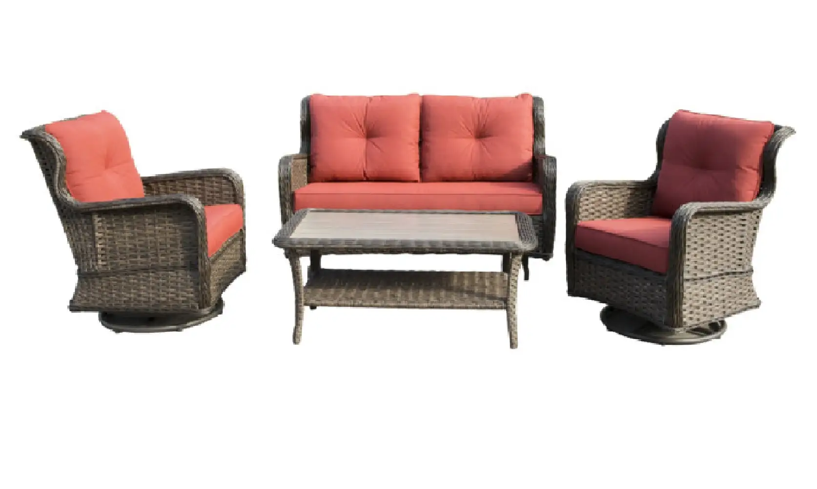 Seasonal Trends MS21001-1 Woodbury 4-Piece Patio Set Dark Red Cushions