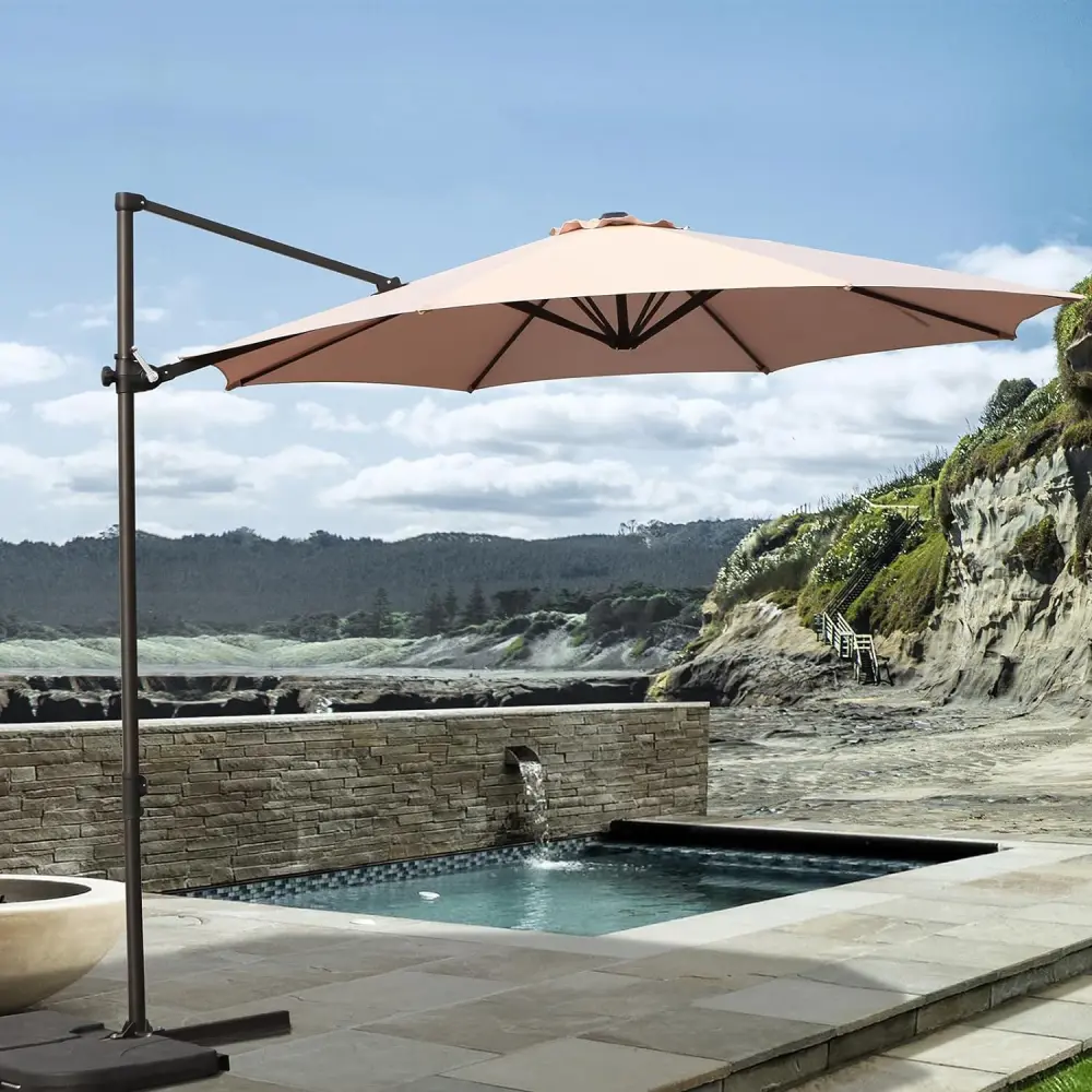 Pop-Up Canopy 10ft Rotable Patio Umbrella Cross Base, Crank And Easy Angle