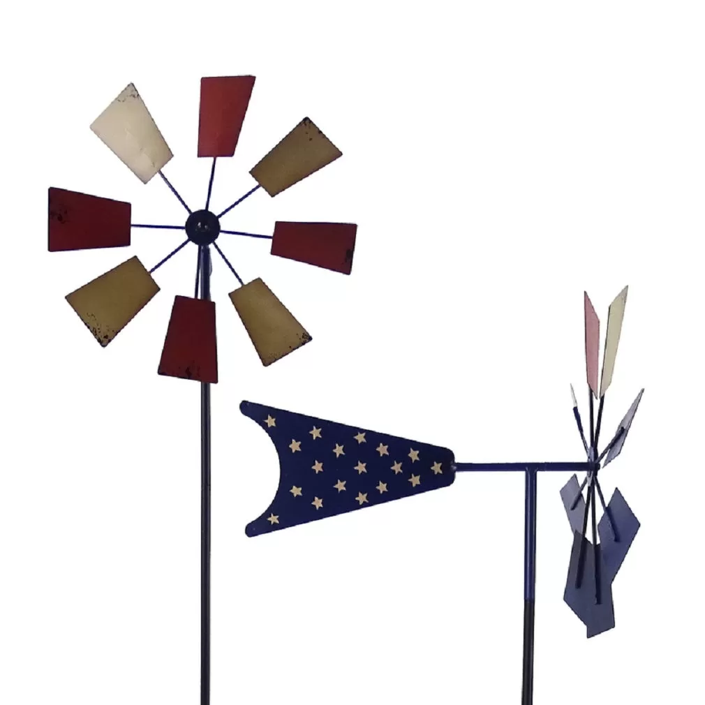 Alpine KIY372 Patriotic Windmill Metal Assorted Color Garden Decor