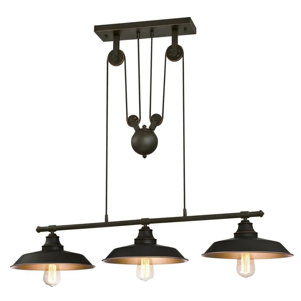 Westinghouse 63325 Iron Hill 3-Light Island Pulley Pendant Oil Rubbed Bronze