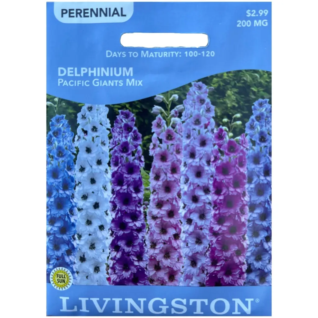 Livingston Seed Delphinium Pacific Giants Mix 200 mg - Tall Blooming Flower Seeds