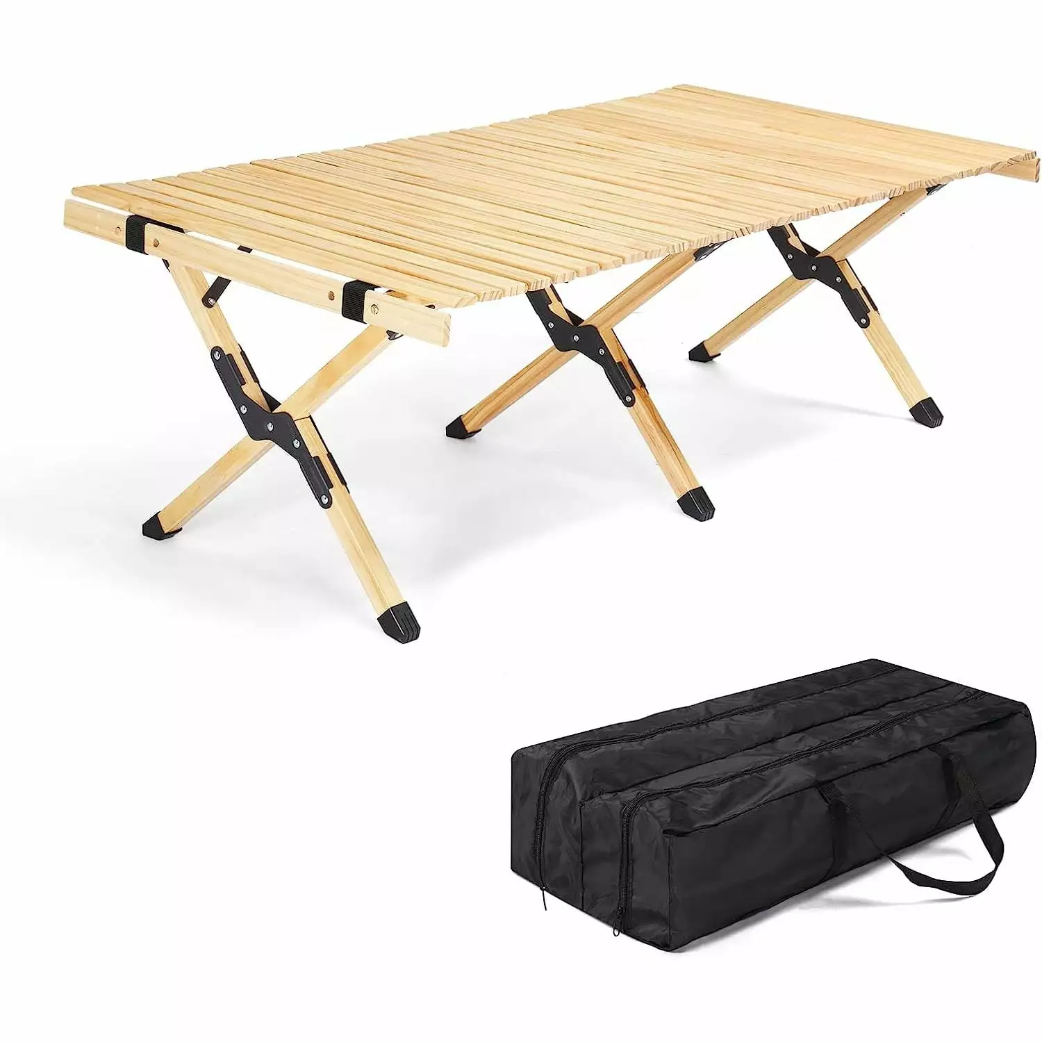 Bilot 4ft Portable Picnic Table - Folding Wooden Camping Table Bag - Height Adjustable Rolling Table Outdoor & Indoor