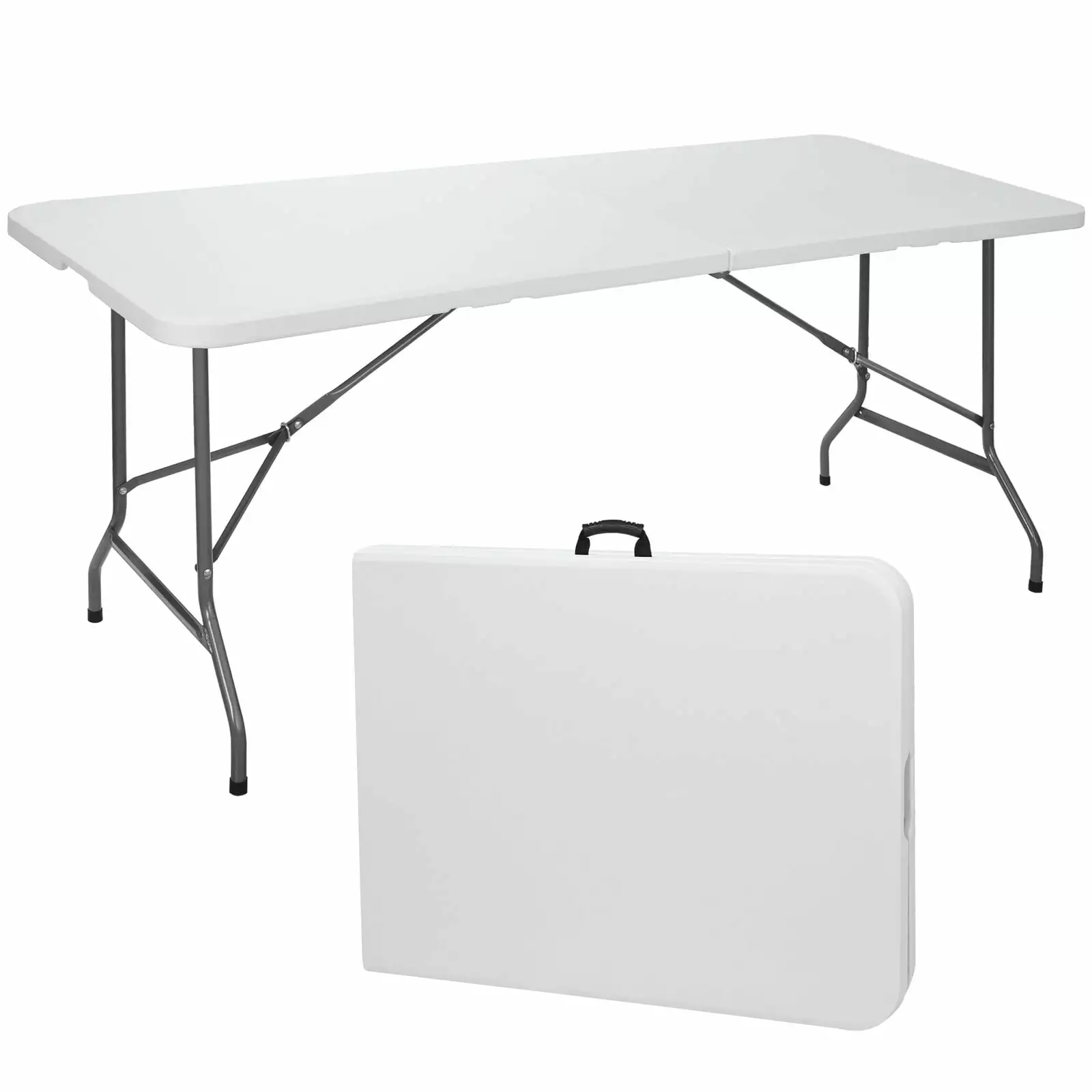 6FT Plastic Folding Table Portable Fold--Half Picnic Utility Table Handle Outdoor Use NOBRAND