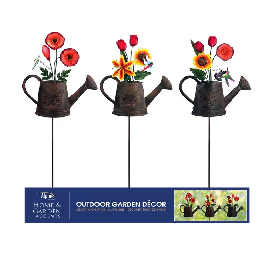 Alpine QEL741A Watering Can Flowers Outdoor Garden Stake