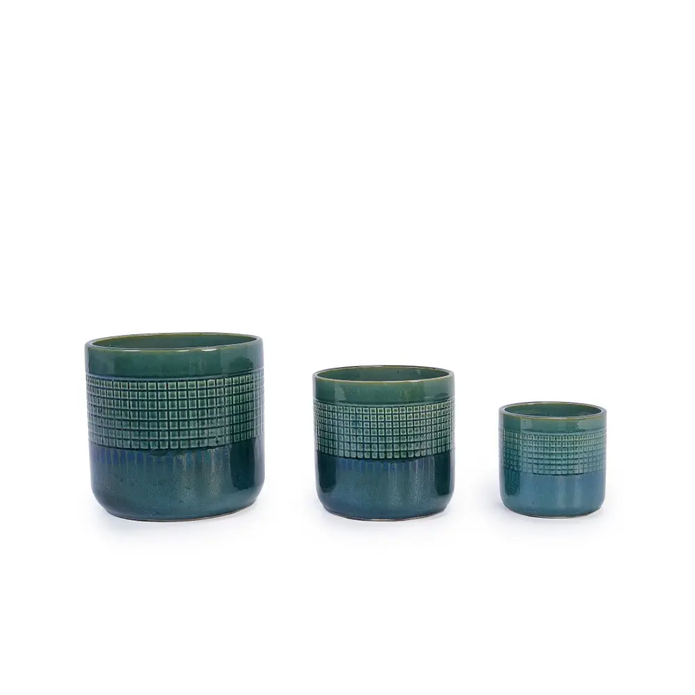 Grid Flowerpot (Set 3), Planter Patio, Garden, Windowsill - Blue / Forest from Italian Clay