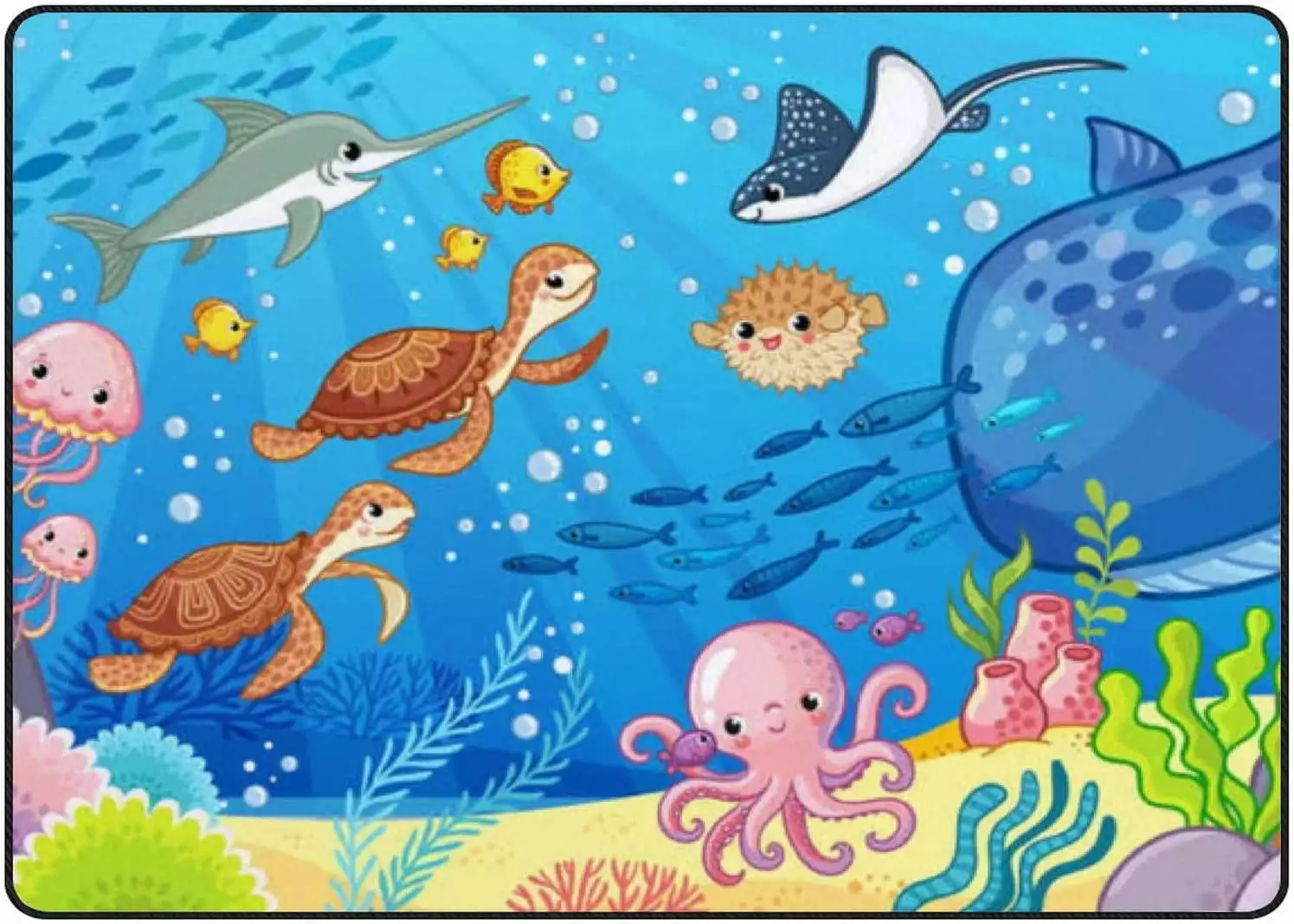 Undersea World Crawling Indoor Carpet Play Mat 72x48in Living Room Bedroom Nursery Floor Mat FREEAM