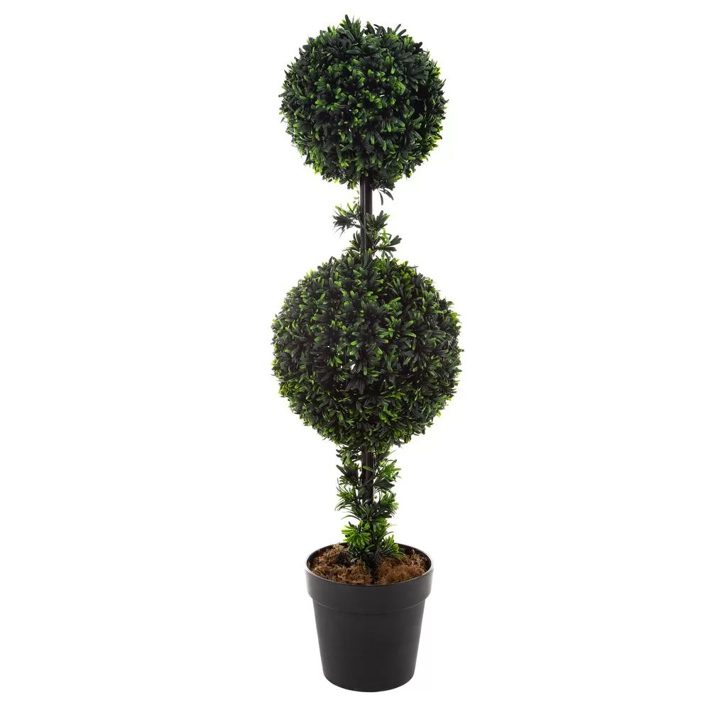 Pure Garden 36-Inch Artificial Double Ball Podocarpus Topiary Potted Plant