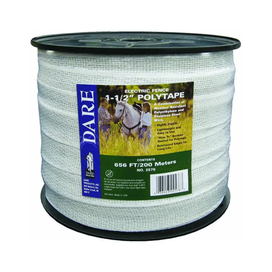 Dare 2576 Electric Fence Woven PE Polytape 1-1/2 x 656 Feet White