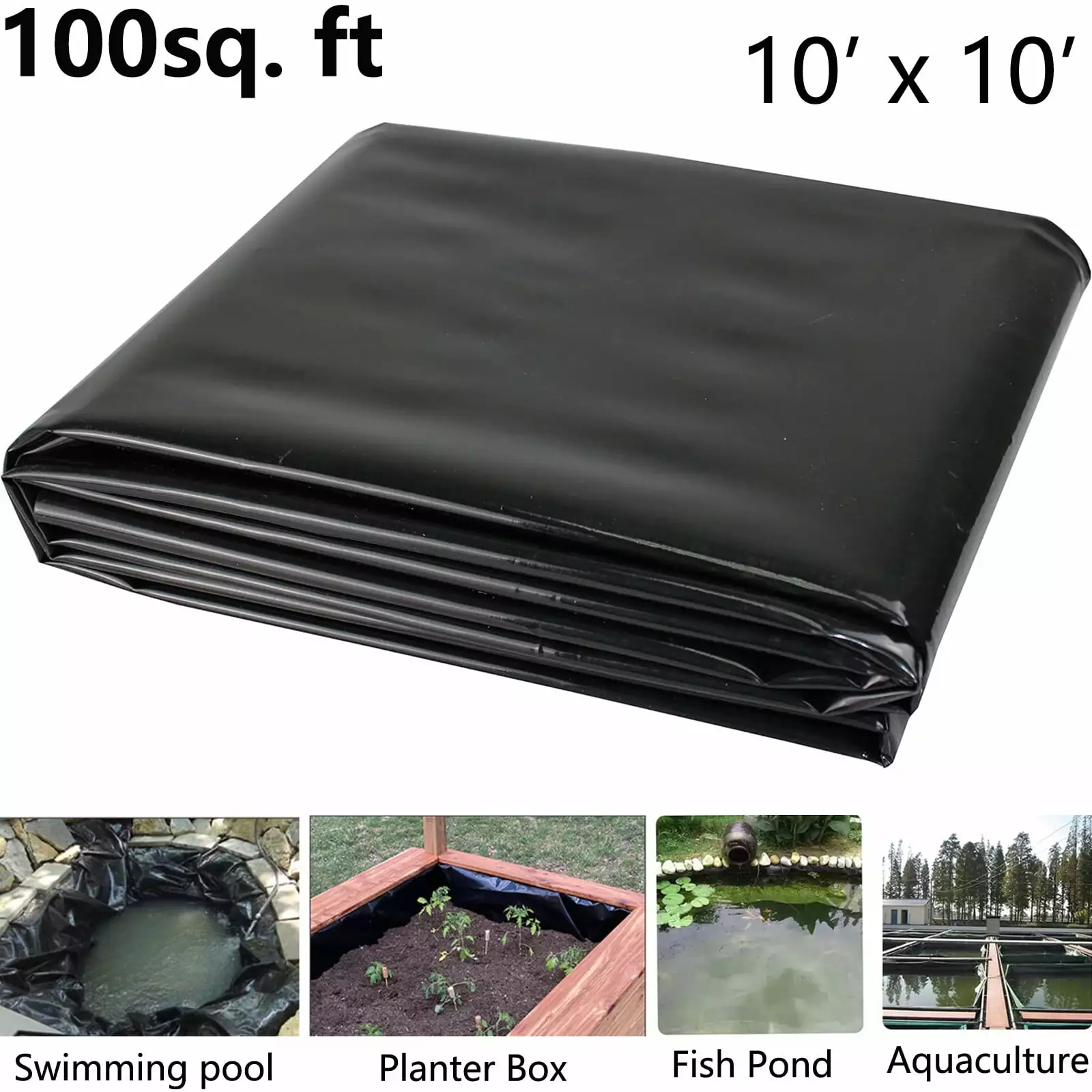 HUIMART Pond Liner 10 x 10 ft HDPE 10 Mil UV Resistant Preformed Liner Fountains Waterfalls and Koi Ponds 10