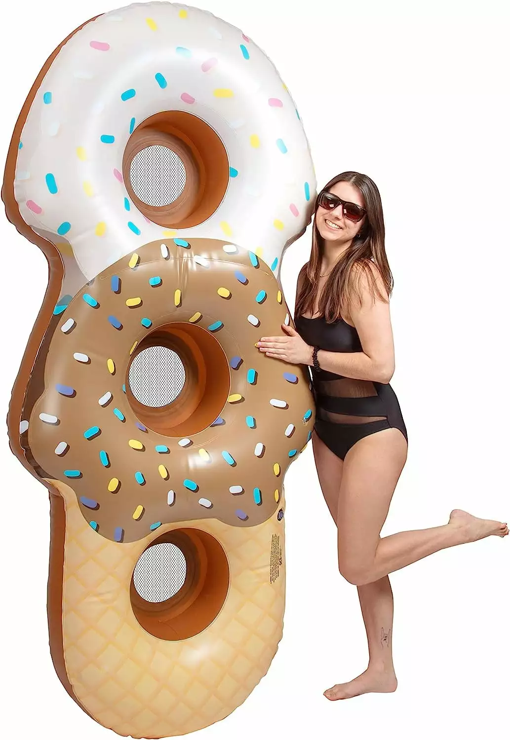 Aquamazing Ice Cream Cone Giant Inflatable XL Swimming Pool Float Tube Kids and Adults - 7 Ft Long Mesh Sections Seats 3 P...