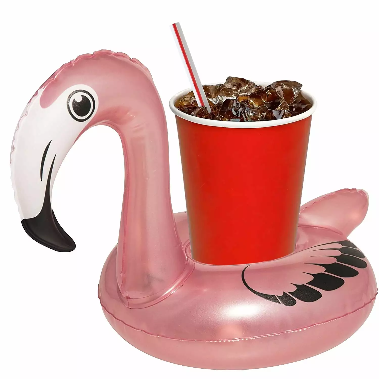 PMU Pink Inflatable Pool Float Drink Holder Flamingo Cup Coaster Summer Pool Party Supplies Bath Toys Pkg/1 Pkg