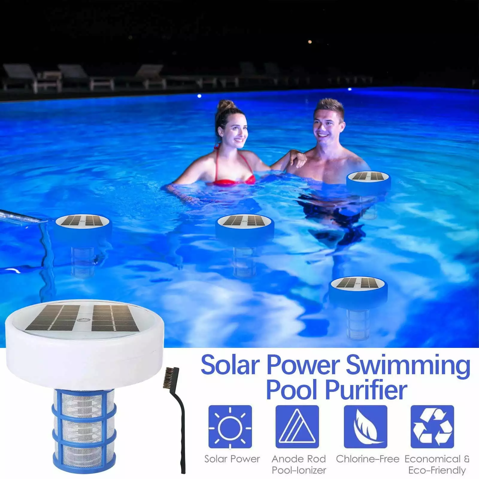 JLFNYA Solar Pool Ionizer Night Light Clear and Safe Pool Water