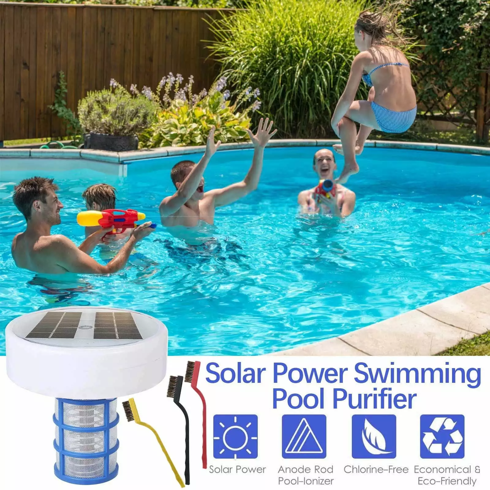 YOTQUSKI Solar Pool Ionizer Automatic Floating Cleaner Copper Anode Above Ground Pools