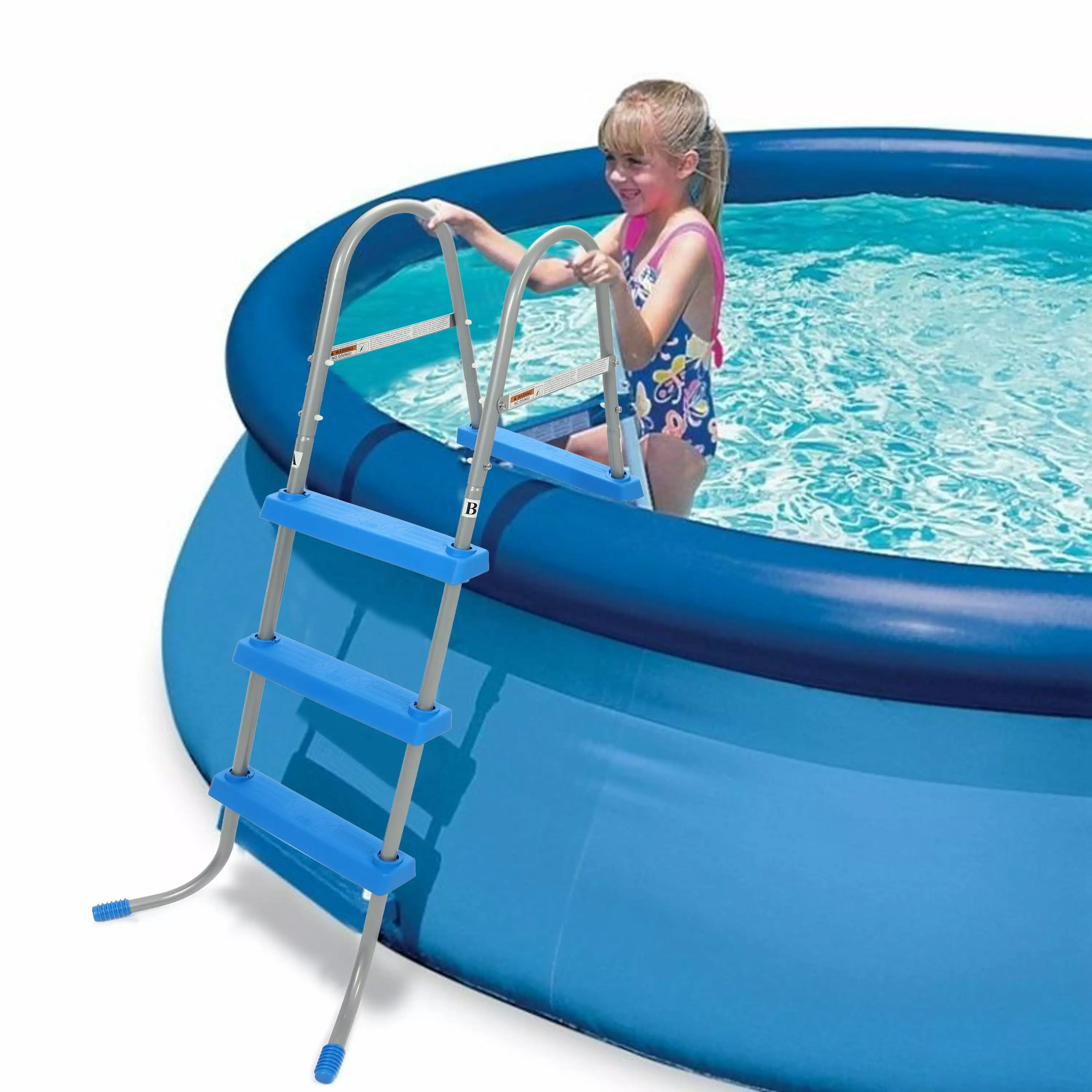 Kojem 36 Inch Pool Ladder Steel Above Ground Inflatable Pools 3 Steps Blue
