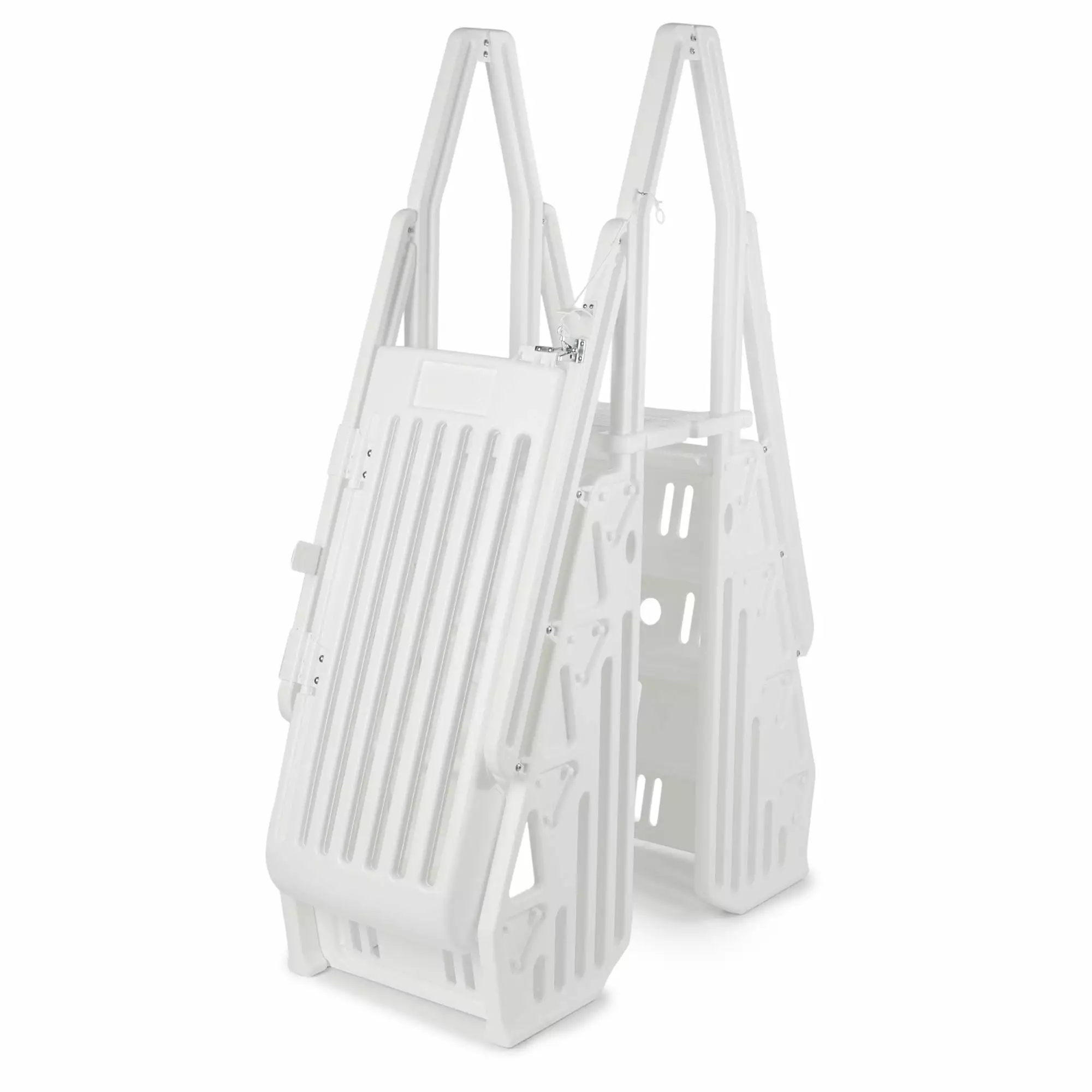 Vinyl Works AF Adjustable 24 Gated Entry Above Ground Pool Ladder White Durable Safety Ladder