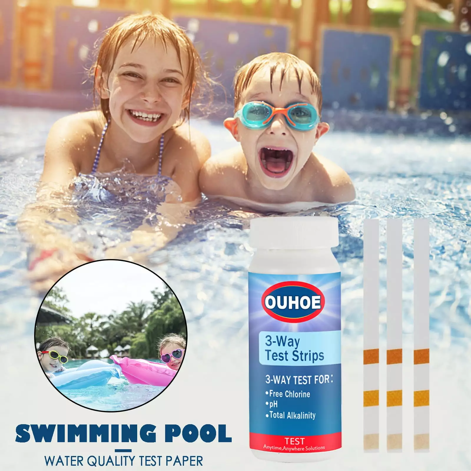 Water Three--One Swimming PH Test Paper Strip Pool Quality Cleaning Tools