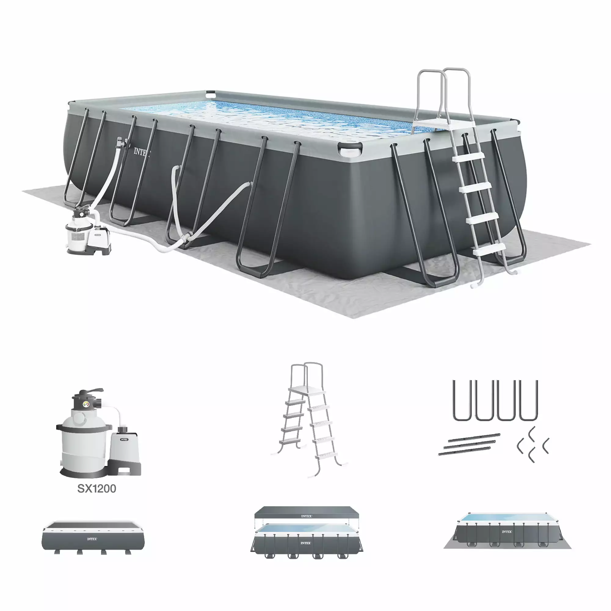 Intex 18Ft x 52In Ultra XTR Rectangular Frame Swimming Pool Set Pump Filter