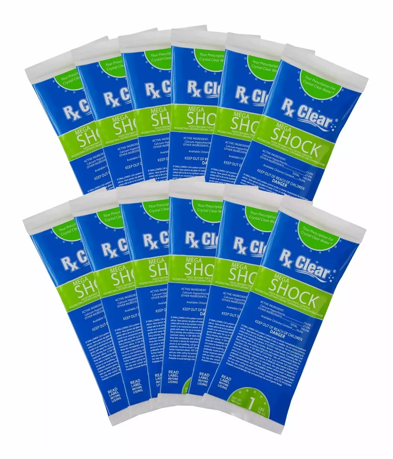 Rx Clear Granular Mega Chlorine Pool Shock 73% Calcium Hypochlorite Powder - 12lbs 1