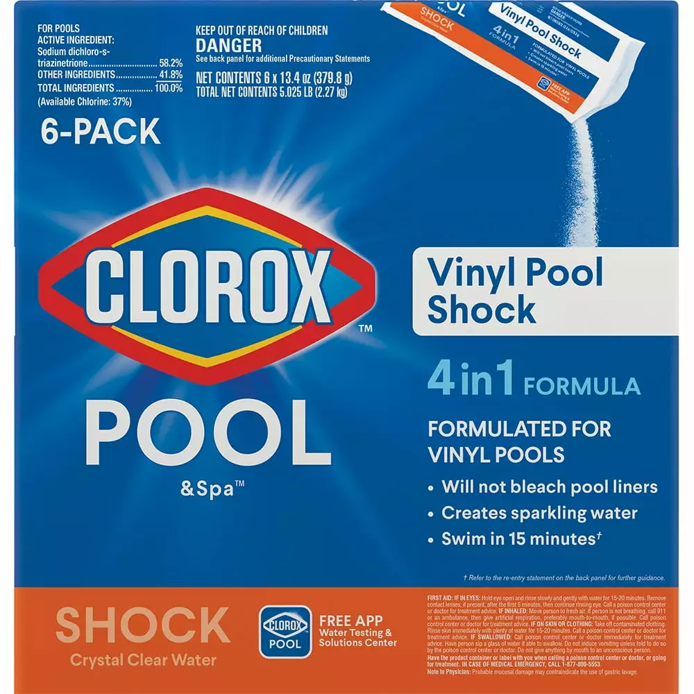 Clorox Pool&Spa Vinyl Pool Shock 6 Pack Cleans and Clarifies Pool Water