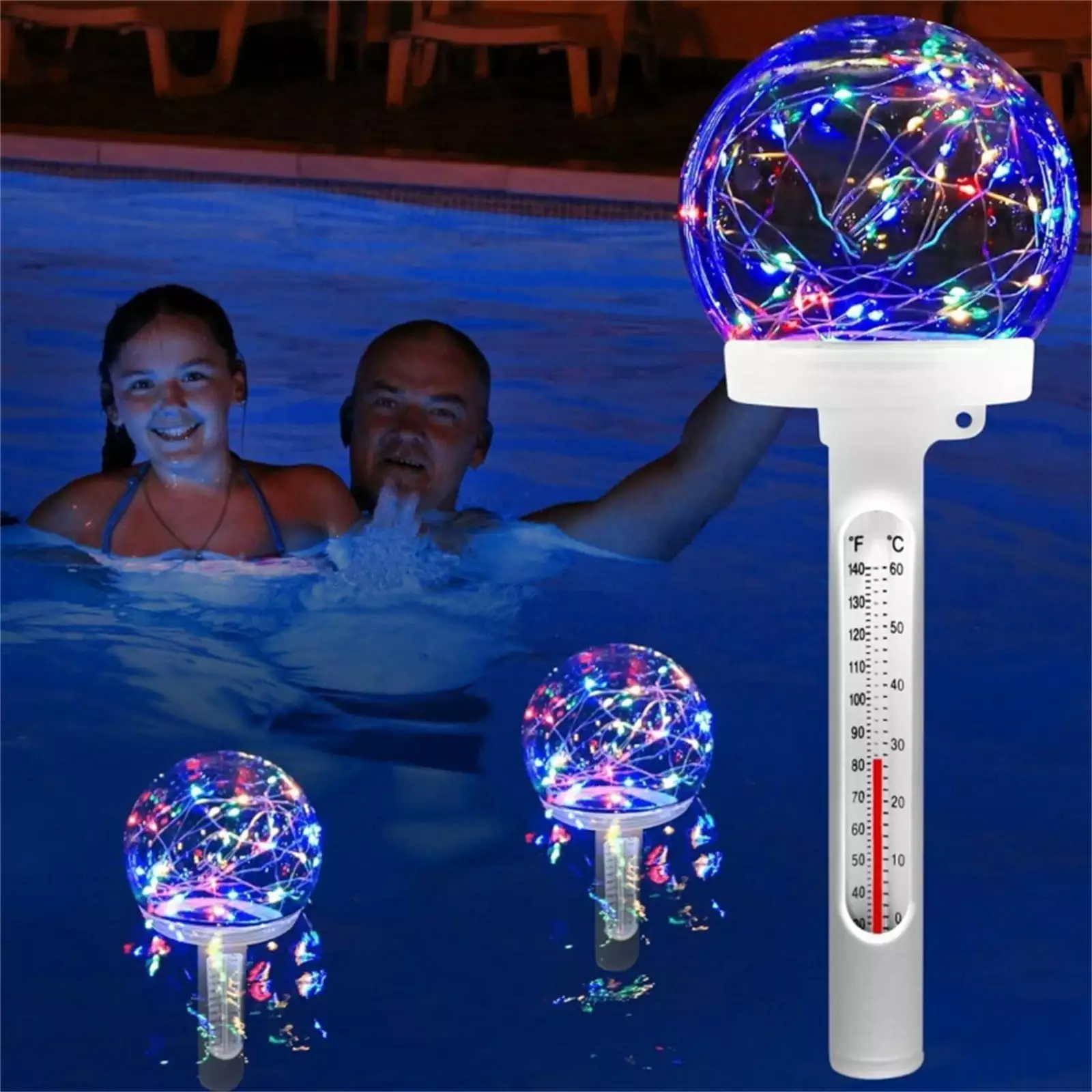 Ruifeiwon LED Colored Solar Pool Temperature Gauge Floating Easy Read Swimming Pool Gauge