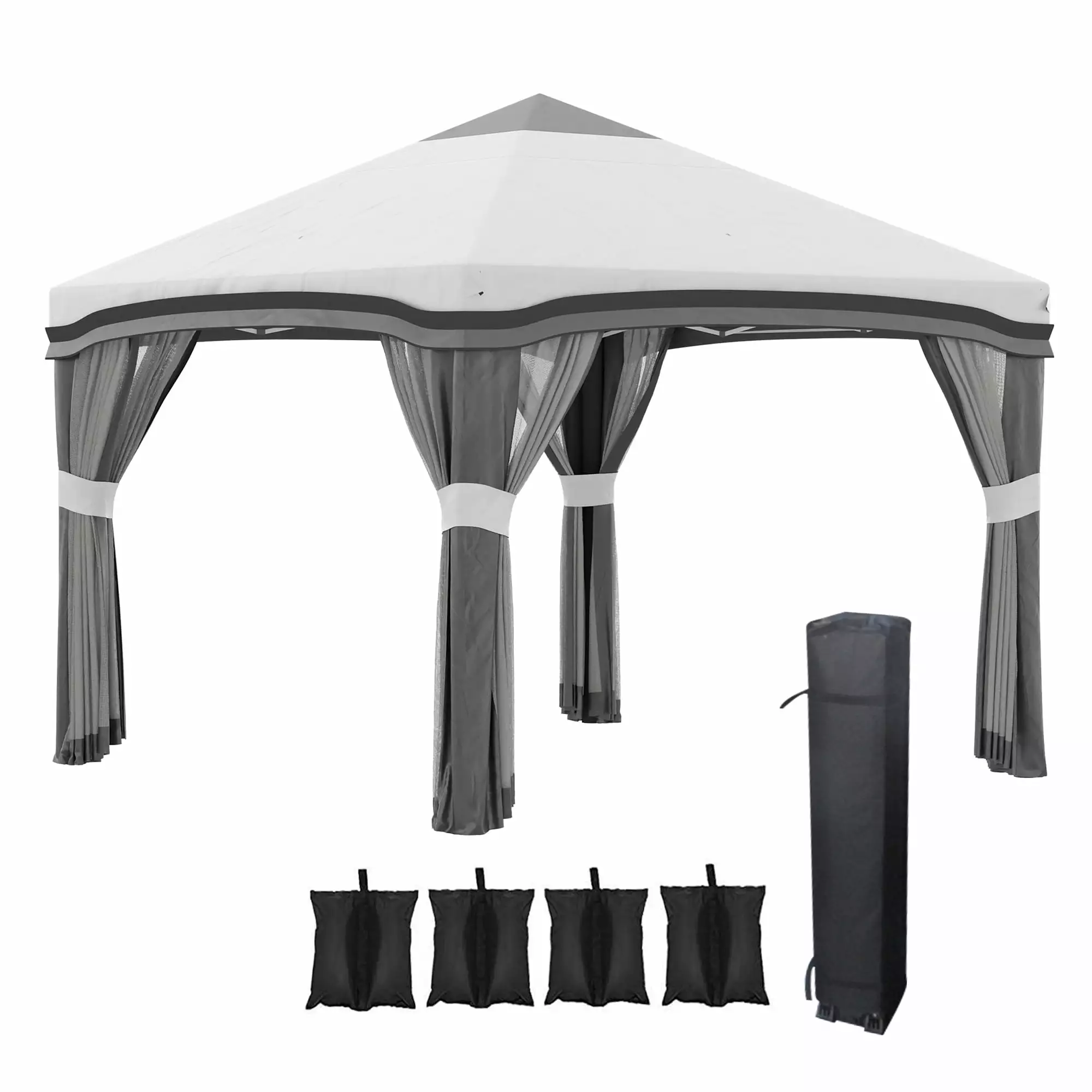 CoSoTower 10x10 Pop Up Canopy Tent Netting Wheeled Carry Bag and 4 Sand Bags Outdoor Parties Gray