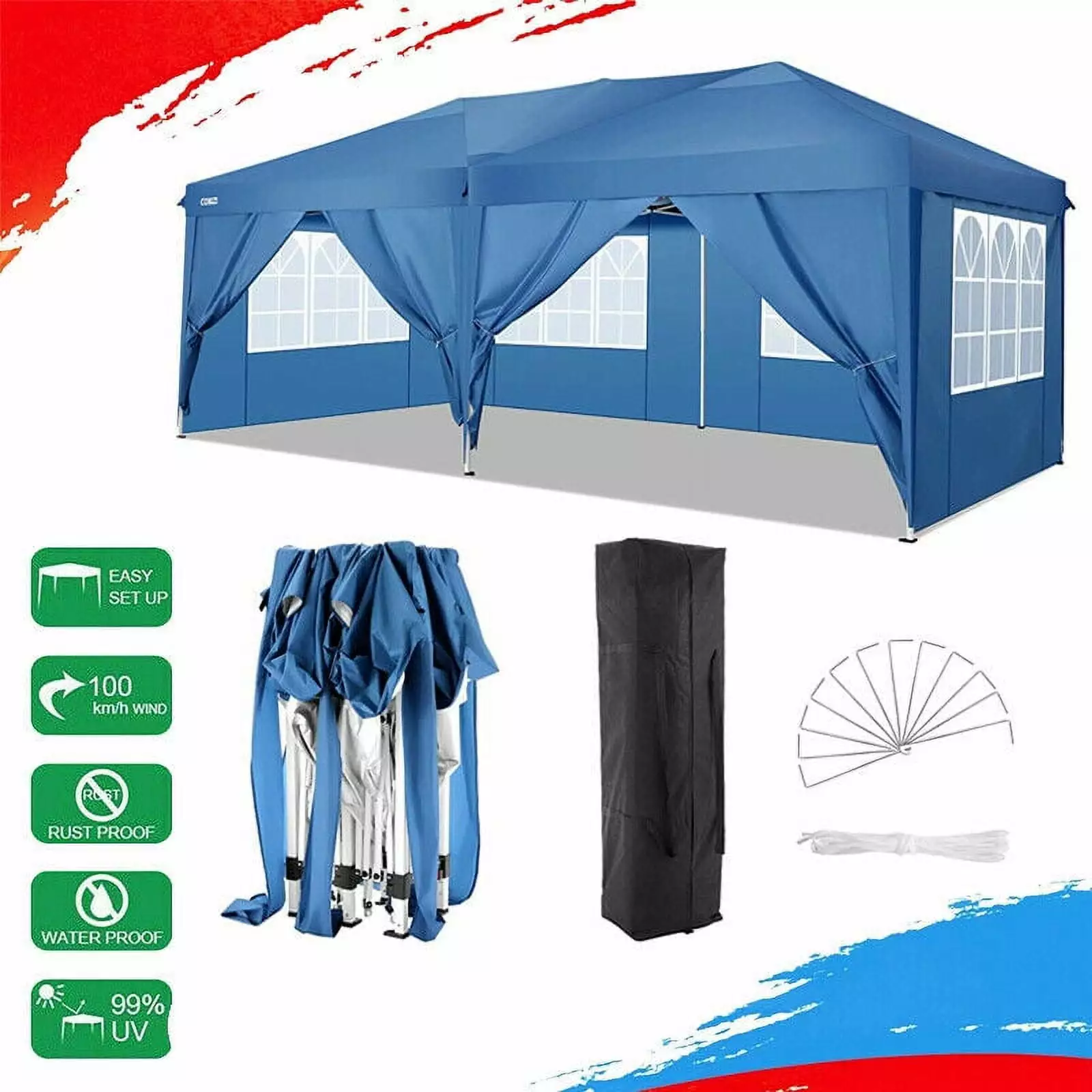 Goorabbit 10x20 ft EZ Instant Pop Up Canopy Carport Removable Sidewalls and Wheeled Bag