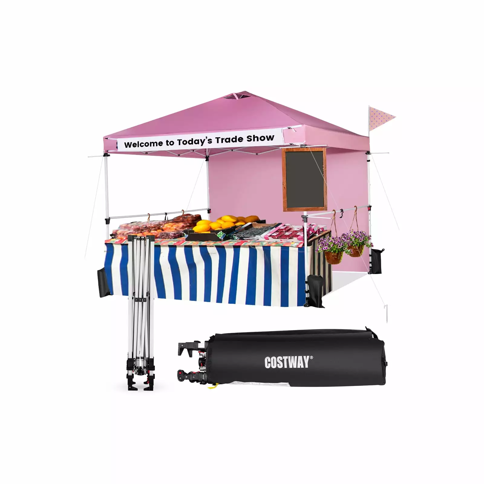 Vicamelia 10' x 10' Pop-up Canopy Sidewall Folding Commercial Instant Gazebo Pink