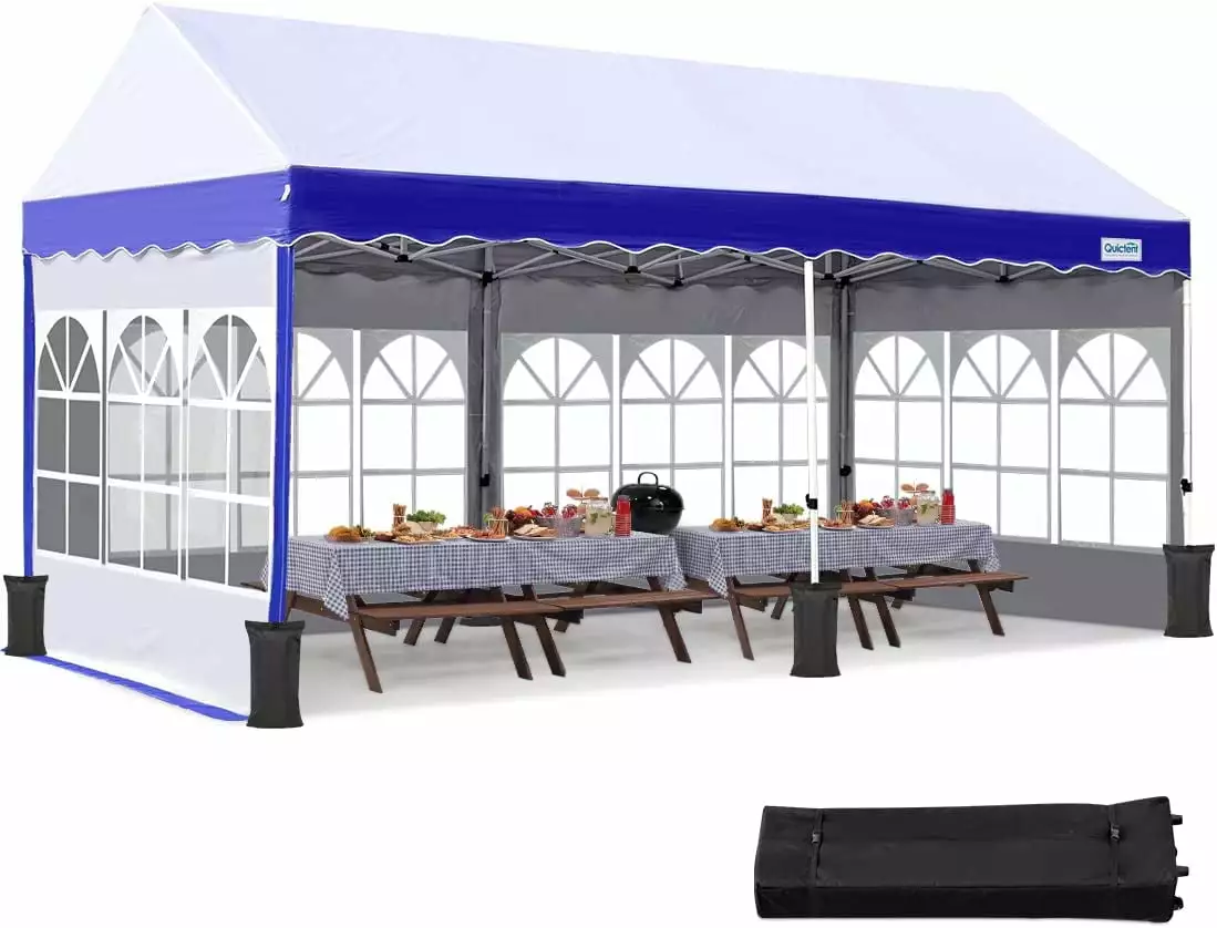 Quictent 10x20 Pop Up Canopy Party Tent 6 Removable Sidewalls and Sand Bags