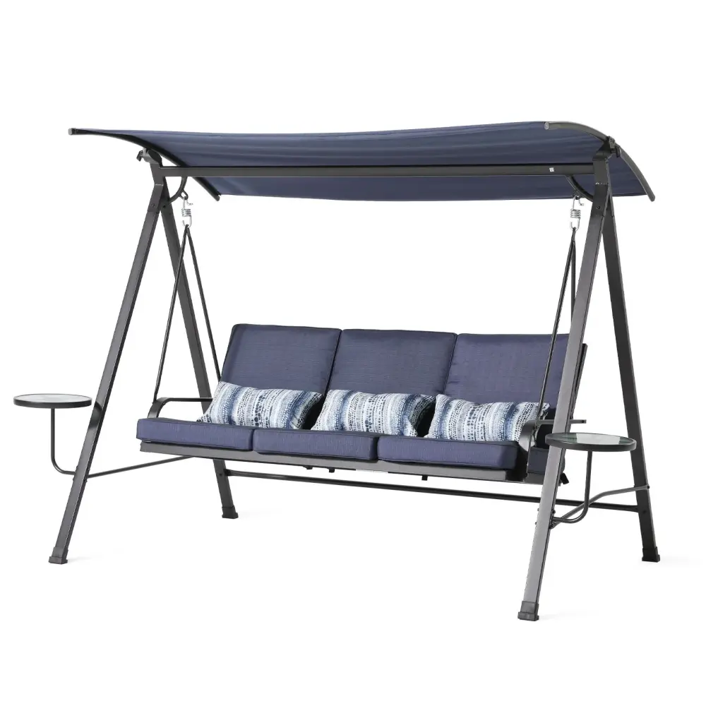 Steel 3 Seater Swing Porch Swing Canopy - Blue