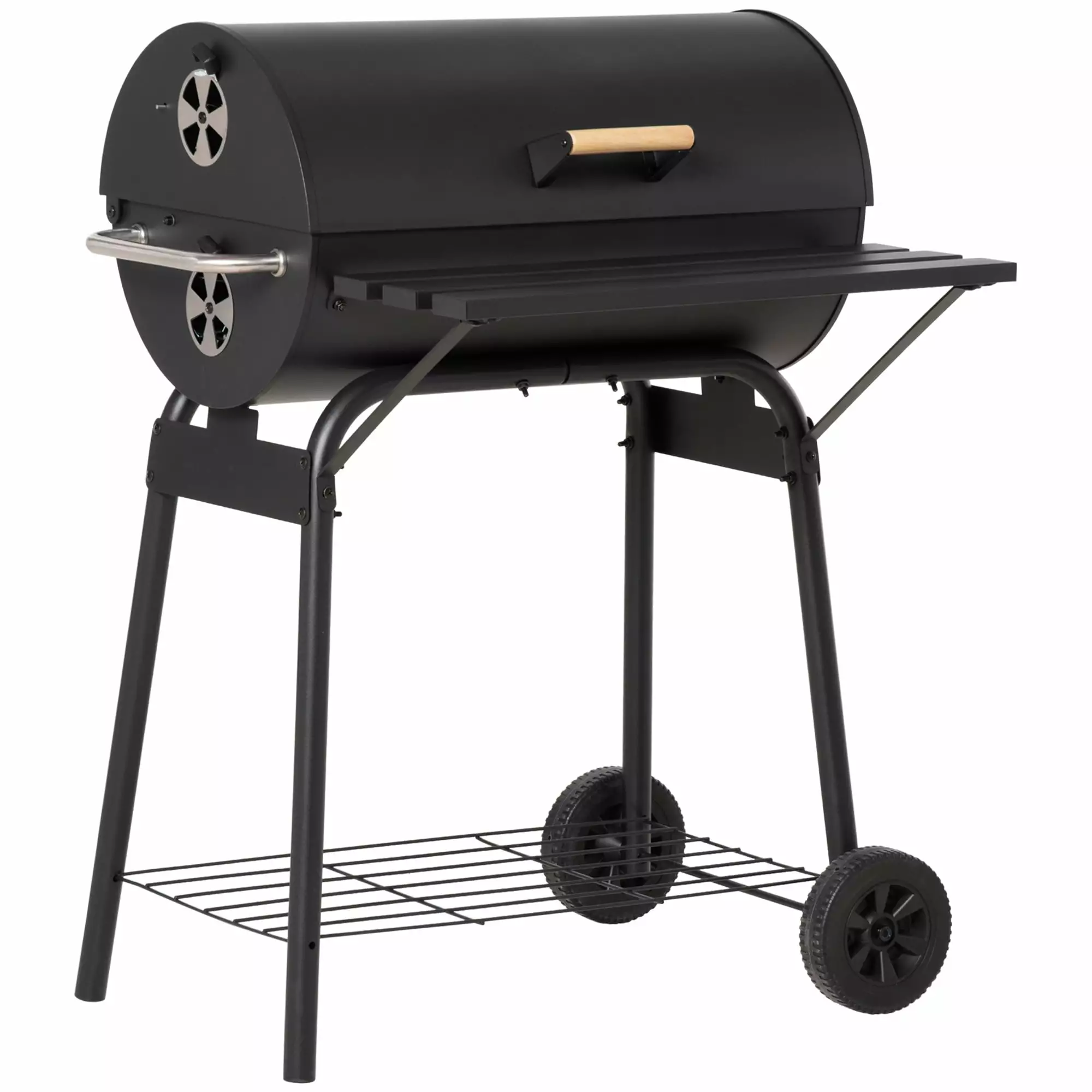 30 Travel-friendly Barrel Charcoal BBQ Grill Storage Shelf and Wheels Outdoor Camping Picnic Jamini