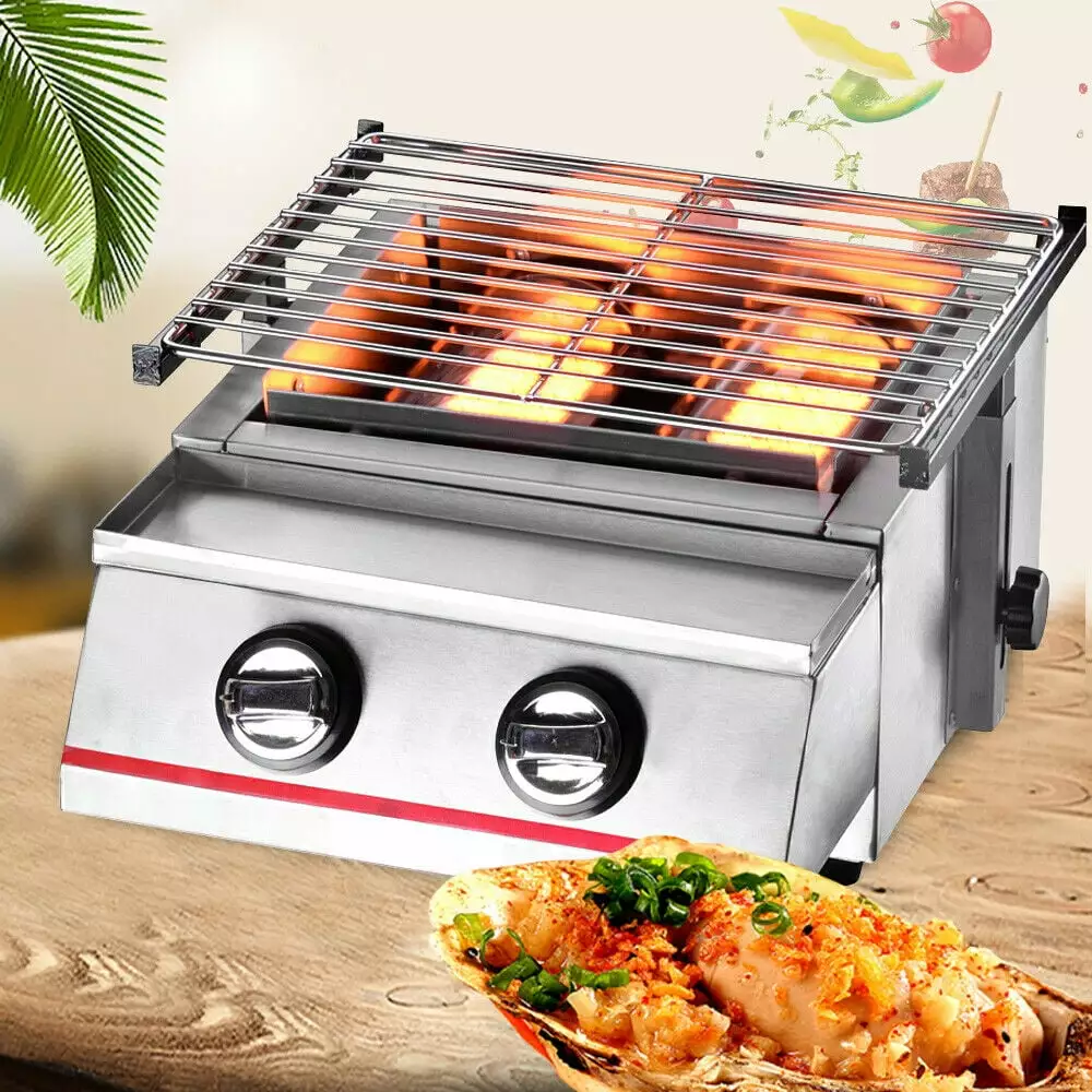 Fichiouy Travel-friendly Gas Grill 2 Burners Stainless Steel Tabletop BBQ Camping Outdoor