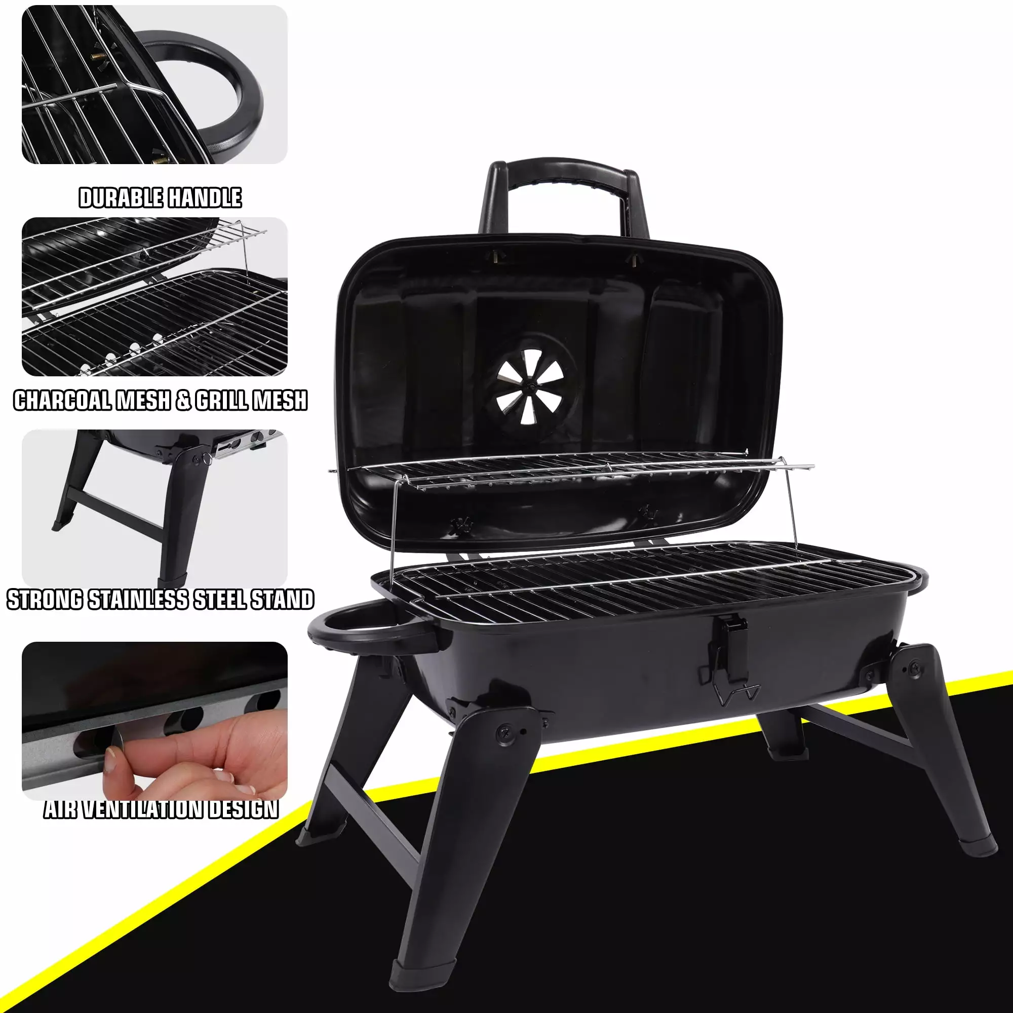 Portable Charcoal Grill Outdoor Stove Multi-functional Small BBQ Smoker Hiking Picnic Aligoa