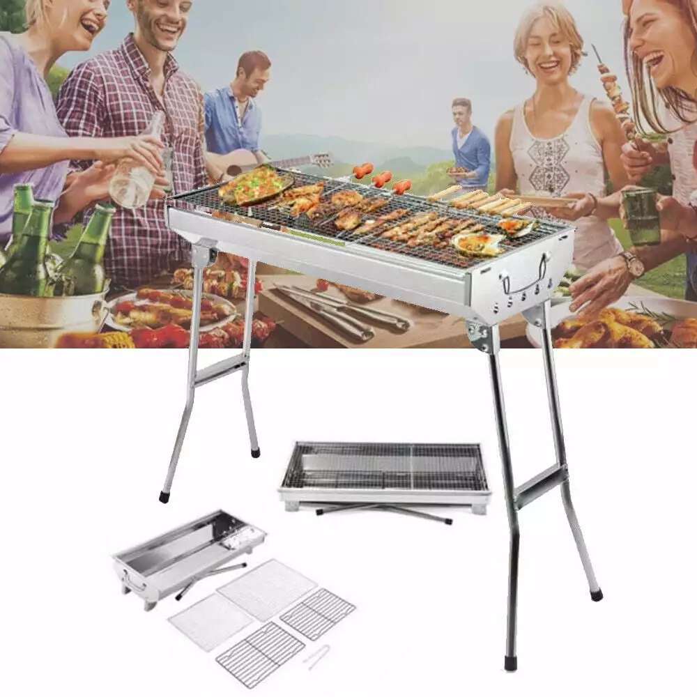 Stainless Steel Charcoal BBQ Grill Folding Rack Outdoor Cooking Camping Hiking Picnics Aligoa