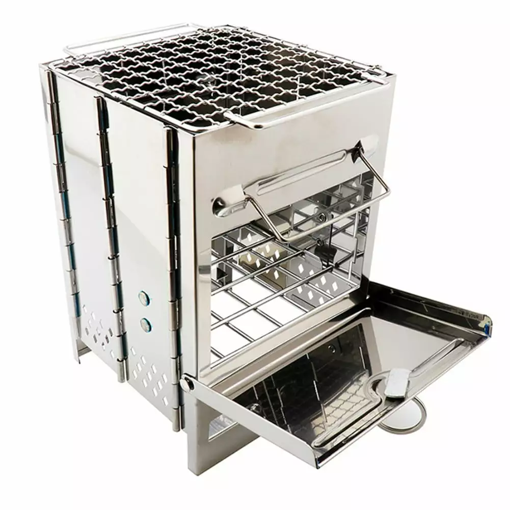 BCLONG Camping Wood Stove Stainless Steel Foldable Charcoal Grill Barbecue Grill
