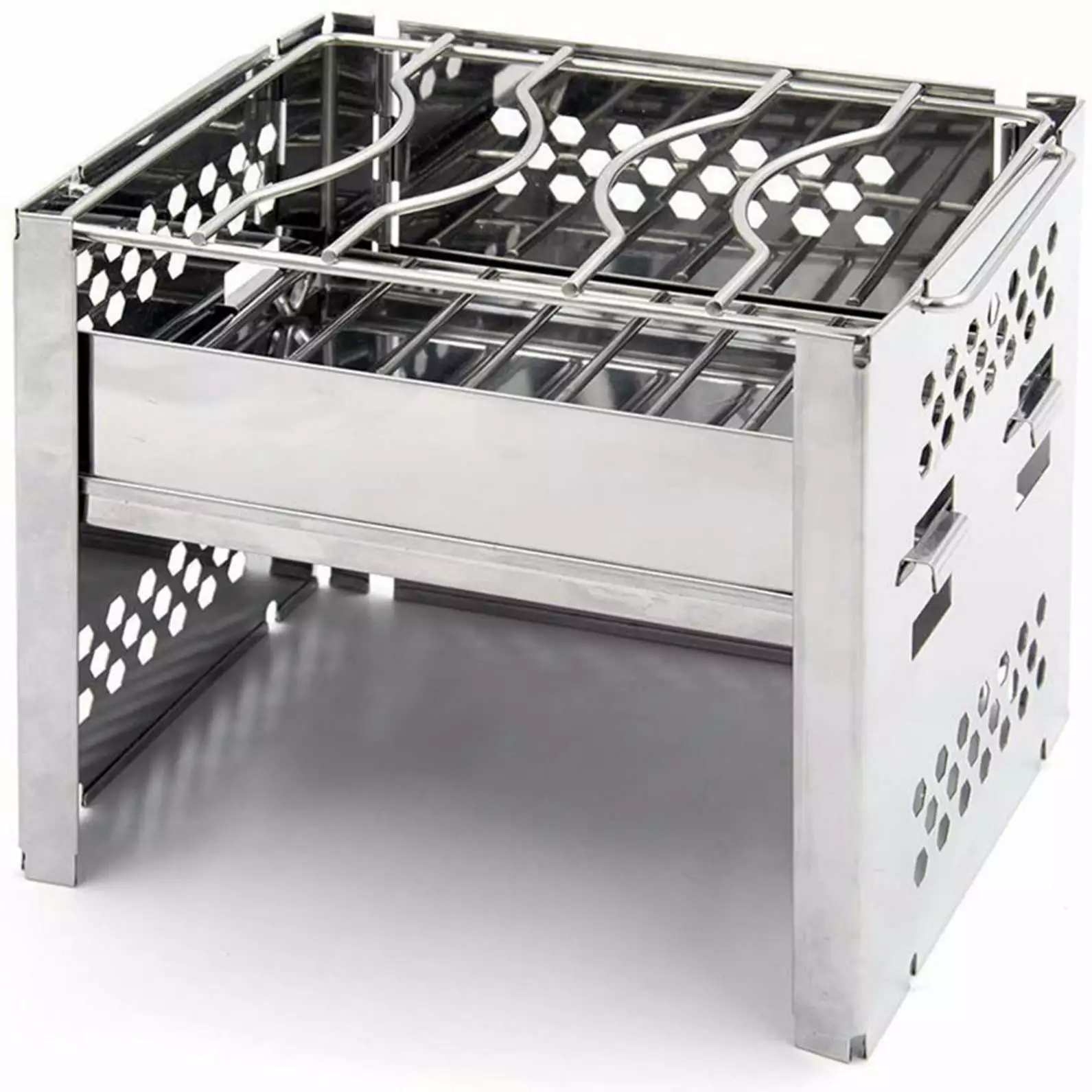 Bouanq Folding Travel-friendly Barbecue Charcoal Grill Tabletop Outdoor Stainless Steel Smoker