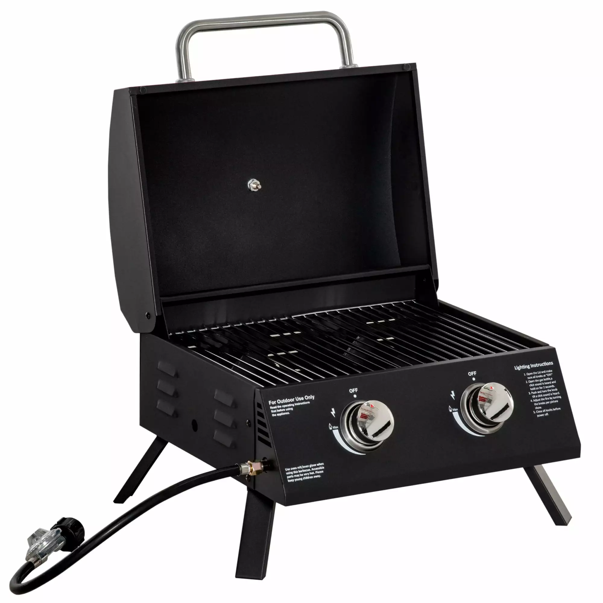 2 Burner Propane Gas Grill Outdoor Travel-friendly Tabletop BBQ Foldable Legs and Thermometer