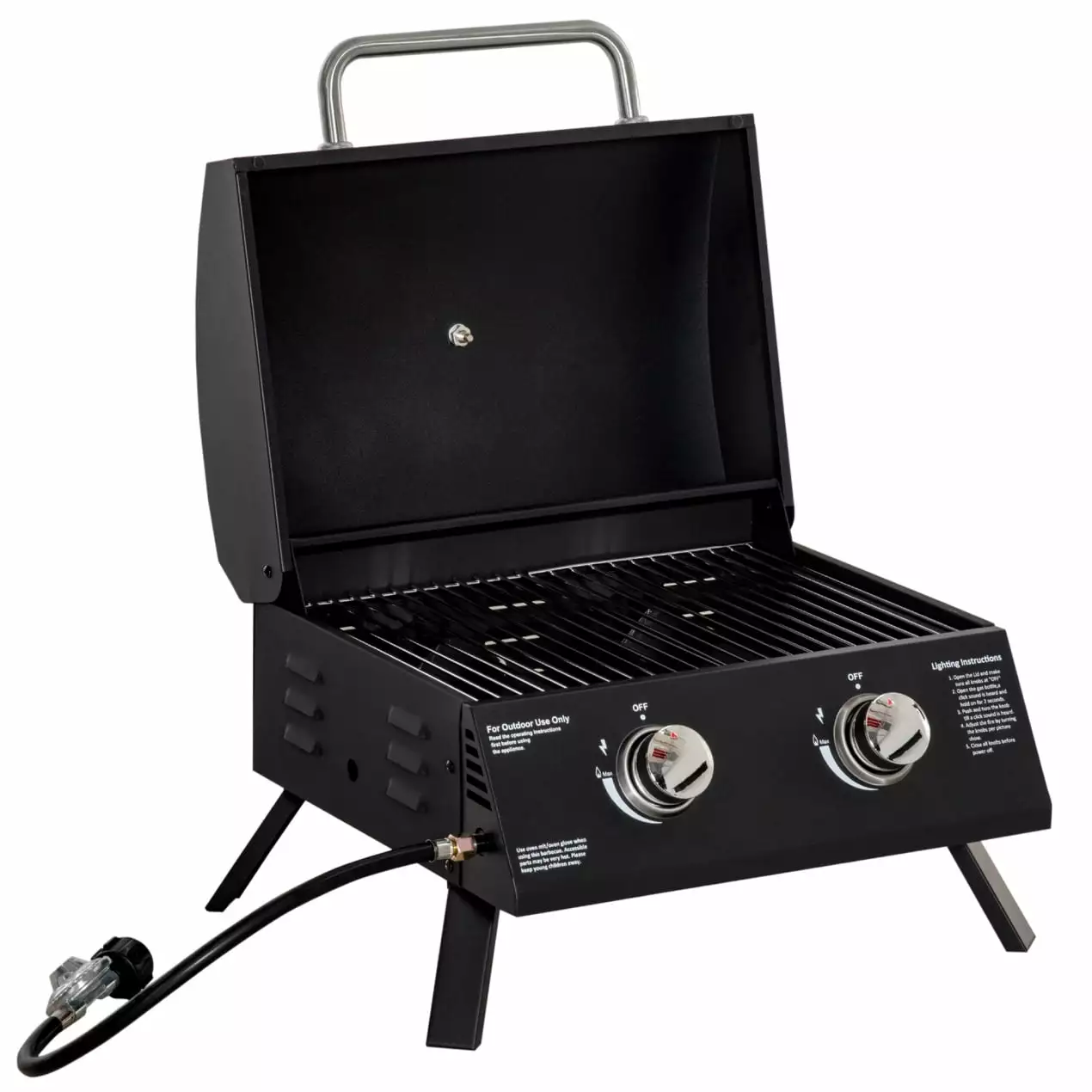 2 Burner Propane Gas Grill Outdoor Travel-friendly Tabletop BBQ Foldable Legs and Lid
