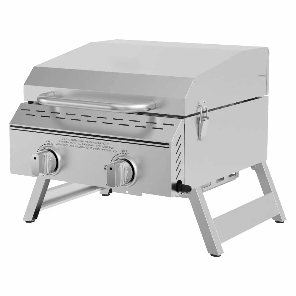 2 Burner Tabletop Propane Gas Grill 16000 BTU Stainless Steel Outdoor Cooking