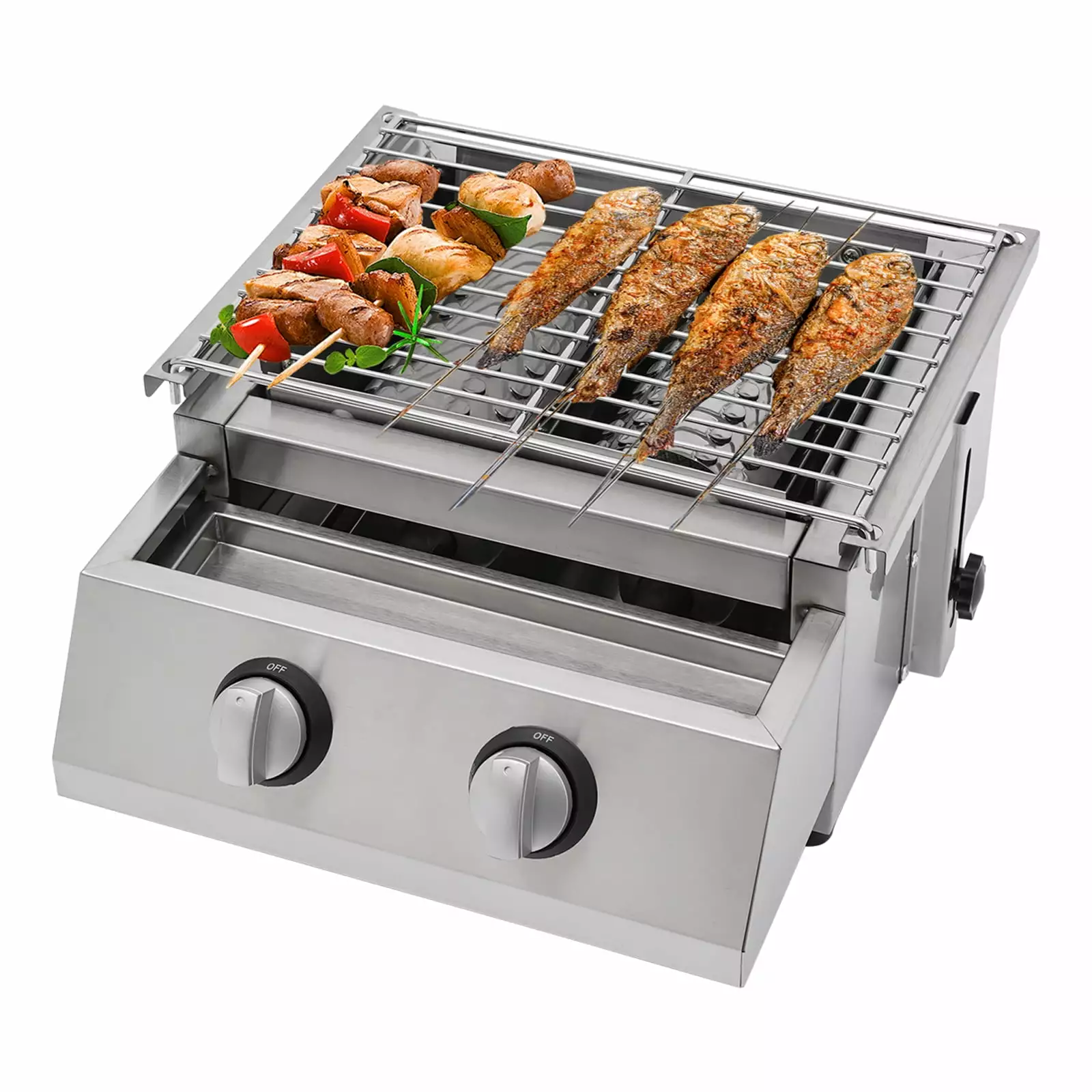 2 Burners Gas BBQ Grill Stainless Steel Tabletop Propane Gas Grill Outdoor Camping Griddle