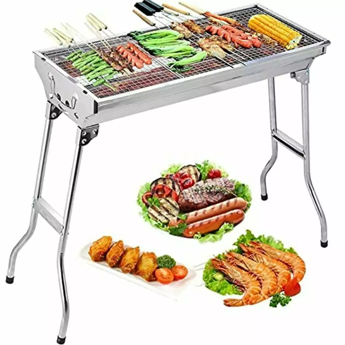 Charcoal Grill Barbecue Grill Stainless Steel BBQ Smoker - Folding Portable Grill