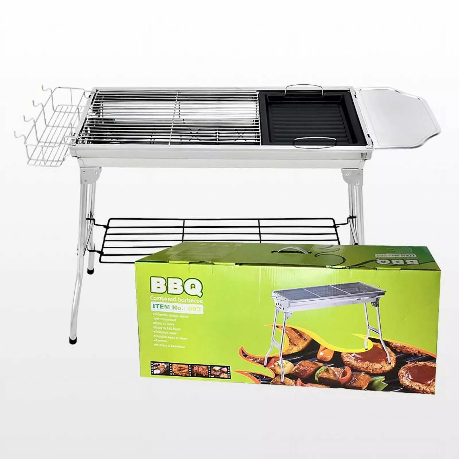 CUISILAND Large Stainless Travel-friendly Charcoal Grill Hibachi Grill Kabob Camping Travel Outdoor