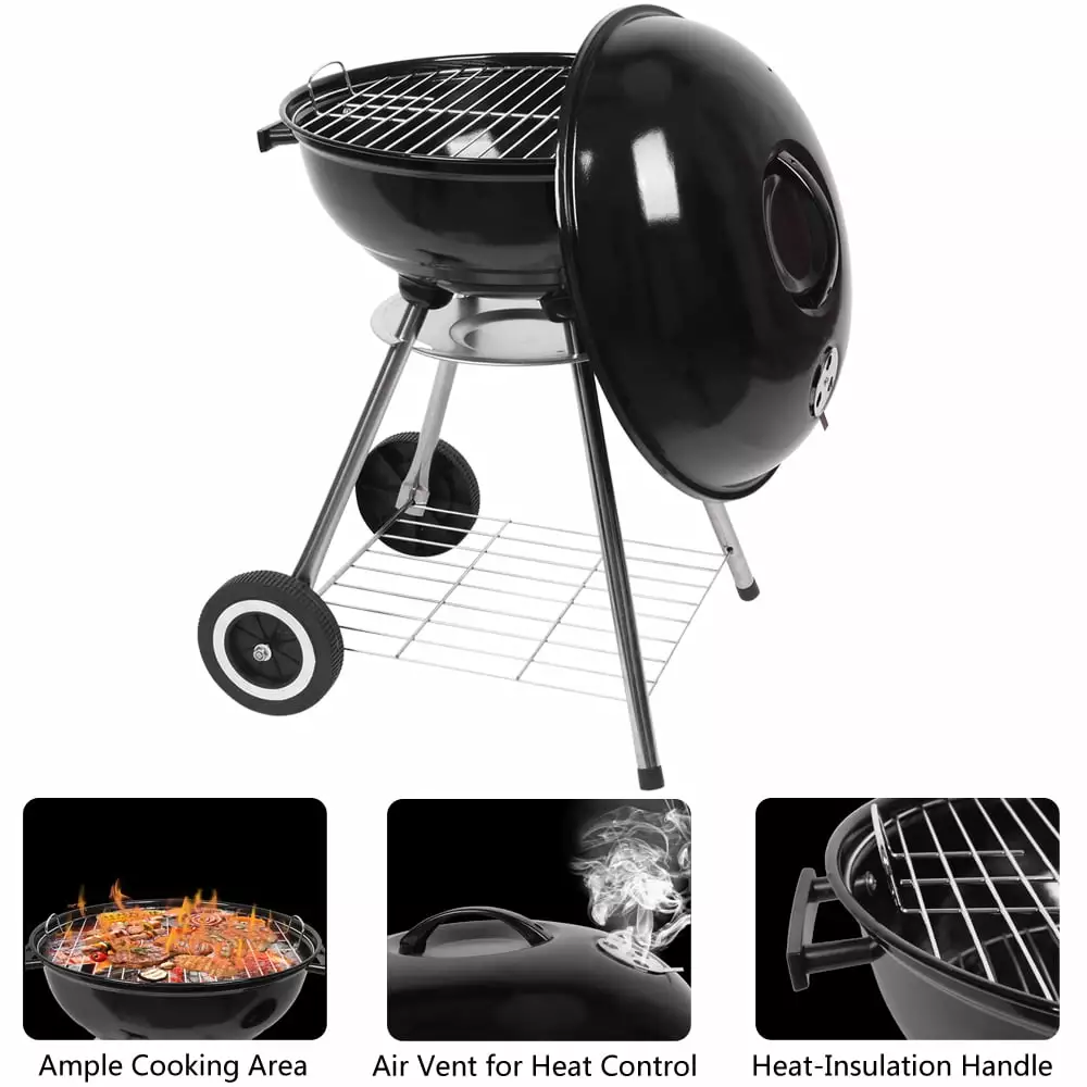 18 Inch Charcoal Grill Outdoor Camping - High Round BBQ Kettle Thickened Bowl and Durable Wheels Enyopro